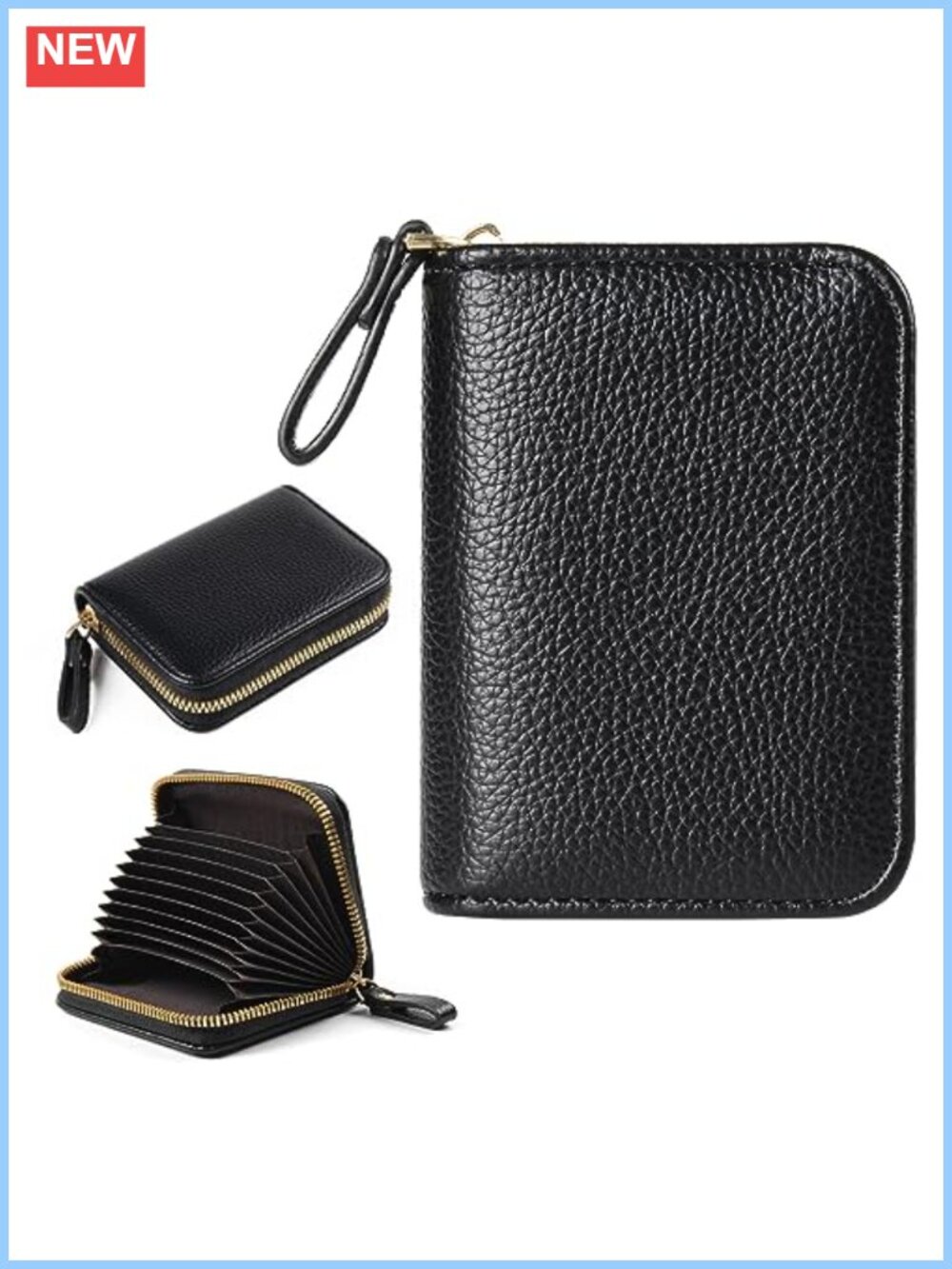 PU Leather RFID Blocking Zipper Card Case Wallet
